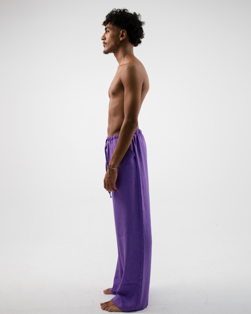 baggy linen pants in light purple