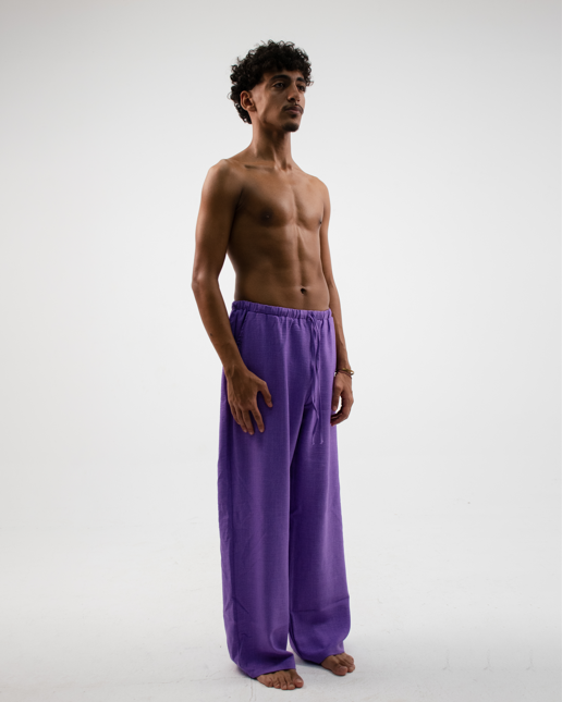 baggy linen pants in light purple