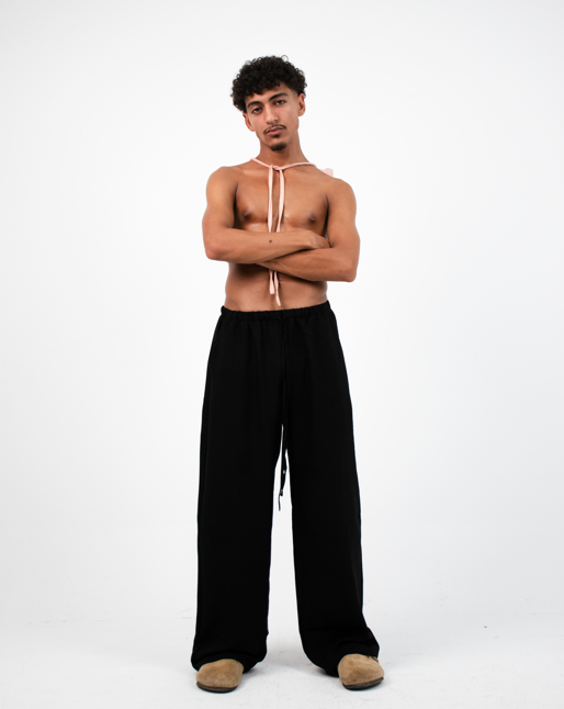 baggy linen pants in Black