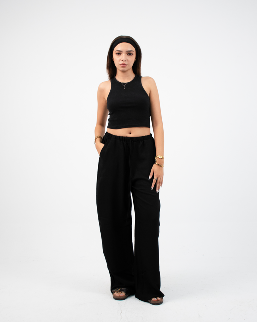 baggy linen pants in Black