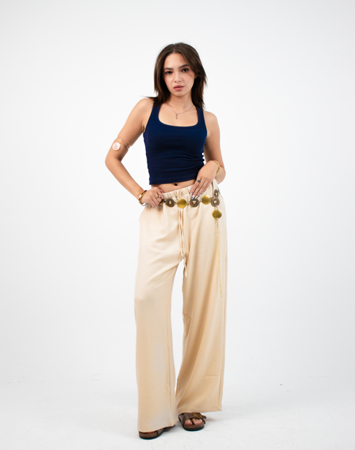 baggy linen pants in beige