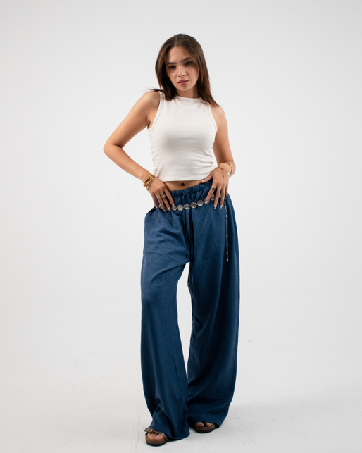 baggy linen pants in Dark blue