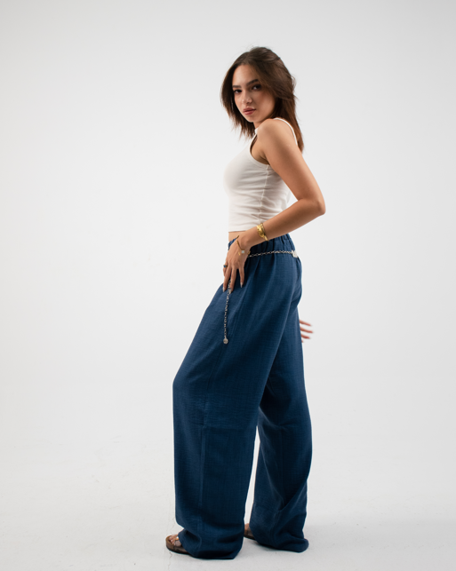 baggy linen pants in Dark blue