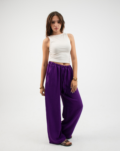 baggy linen pants in Dark duprle