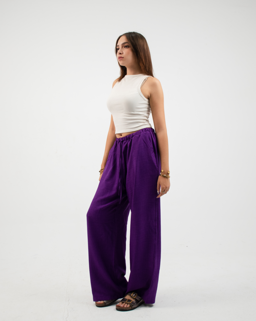 baggy linen pants in Dark duprle