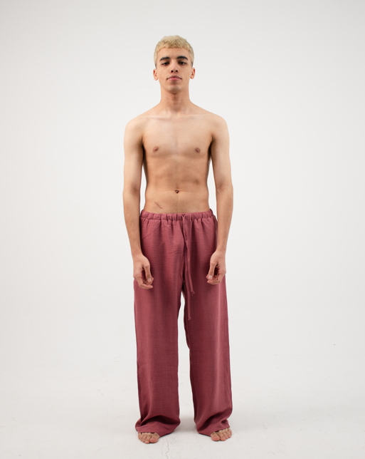 baggy linen pants in Dark red