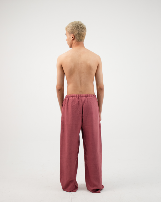 baggy linen pants in Dark red