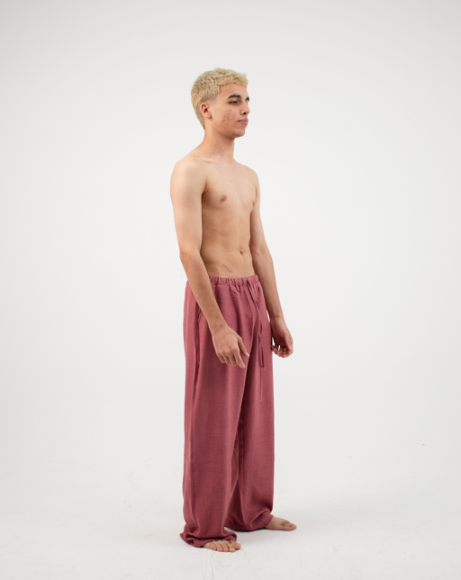 baggy linen pants in Dark red