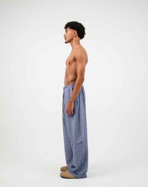 baggy linen pants in Light blue