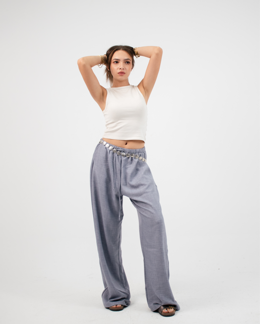 baggy linen pants in Light grey